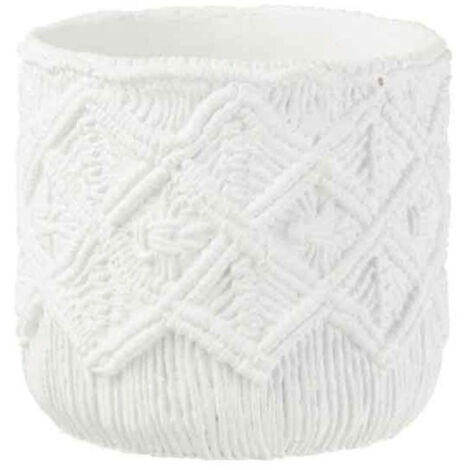 Cache-Pot Déco en Ciment "Damier" 20cm Blanc