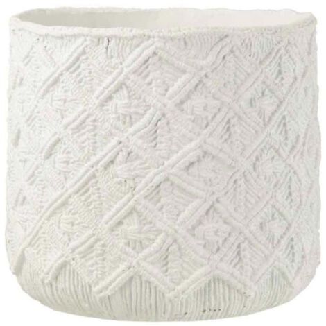 Cache-Pot Déco en Ciment "Damier" 33cm Blanc