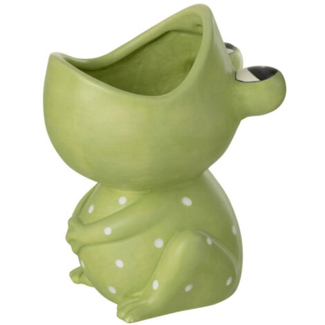 Cache-Pot Déco en Dolomite "Grenouille" 21cm Vert
