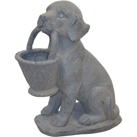 Cache-pot décoratif chien avec panier – Finition gris ciment DEC050058