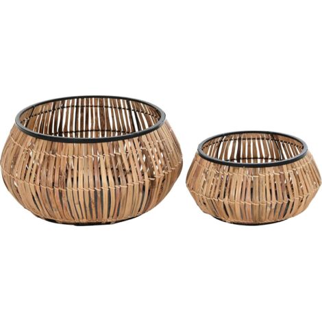 Cache-pot design élégant en rotin et métal - Noir naturel en rotin et métal