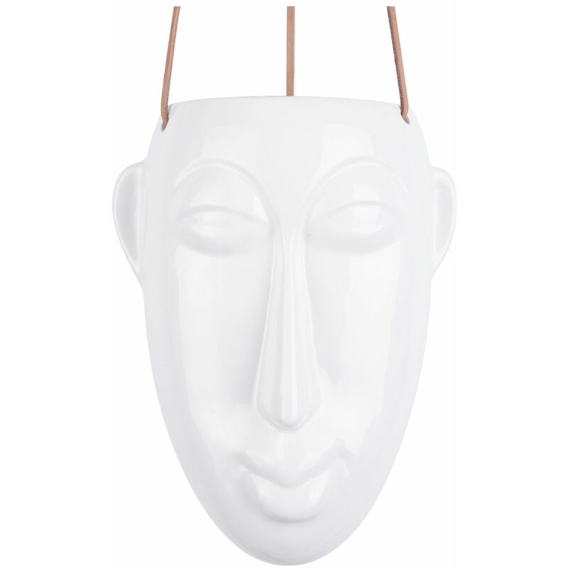 Cache-pot design suspendu Mask allongé - Longueur 12.5, Largeur 17.3, Hauteur 22.3cm - Blanc