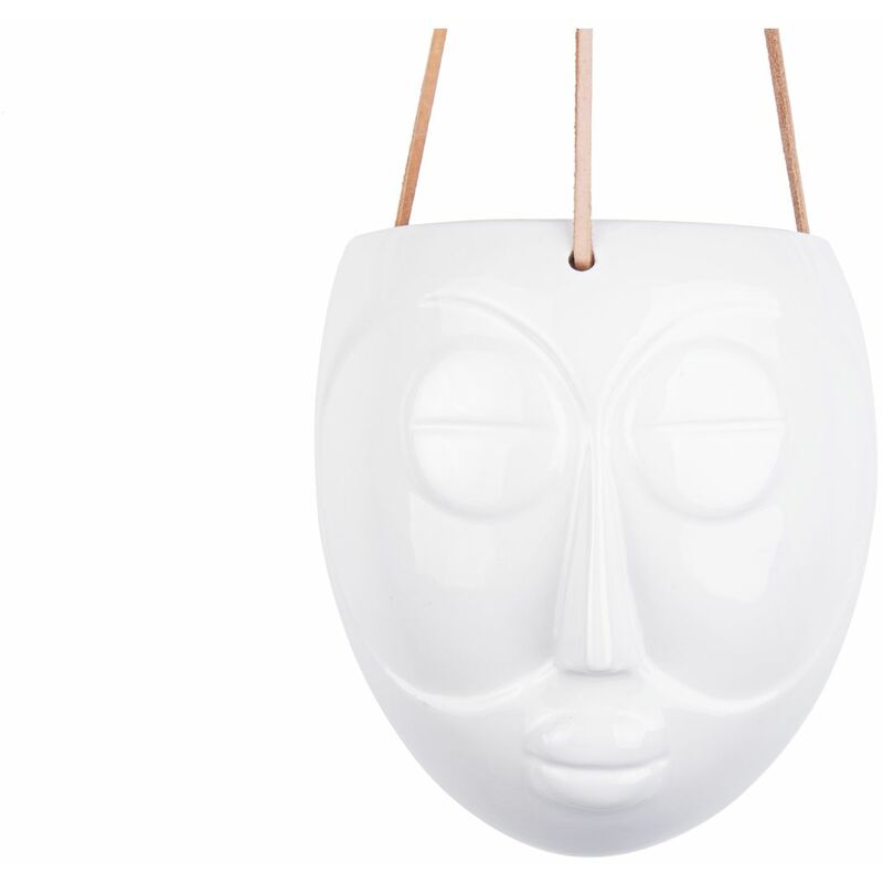 Cache-pot design suspendu Mask - Longueur 16.5, Largeur 13.6, Hauteur 17.9cm - Blanc