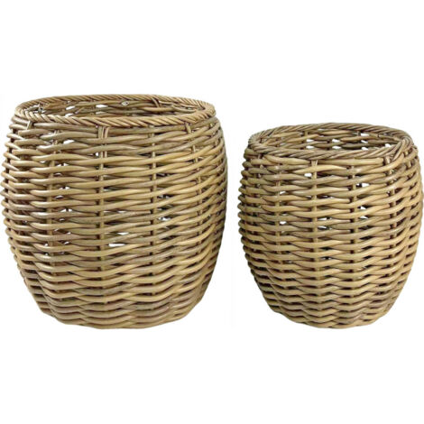 cache-pot effet rotin naturel en résine pour intérieur et extérieur - naturel effet rotin clair