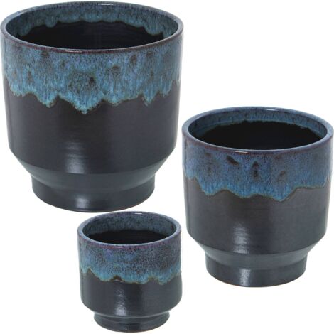 Cache-pot élégance céramique bleu noir décoratif - Bleu nuit avec nuances de noir