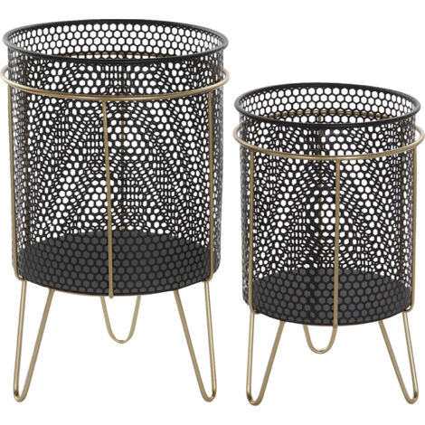 Cache-pot élégance noire et dorure pour intérieur chic - Noir mat avec finitions dorées