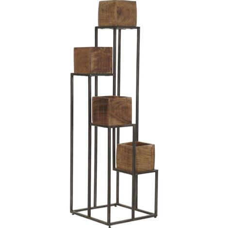 Cache-pot élégance verticale en métal marron et bois - Marron profond et touches de noir