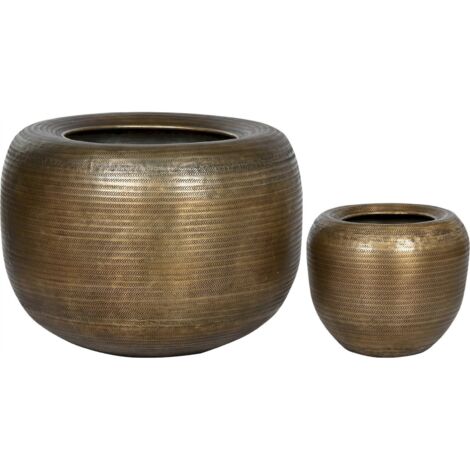 Cache-pot élégant en aluminium pour plante d'intérieur - Doré satiné texturé
