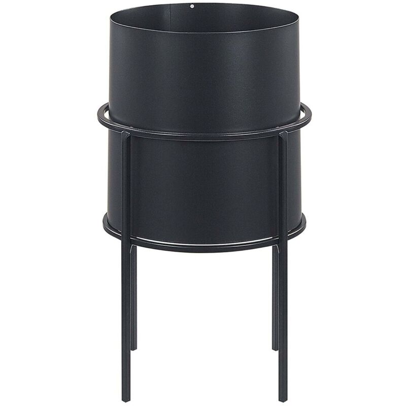Cache Pot de Fleurs en Acier Noir 16 cm de Diamètre et en Forme de Tambour pour Intérieur ou Extérieur Glamour Beliani