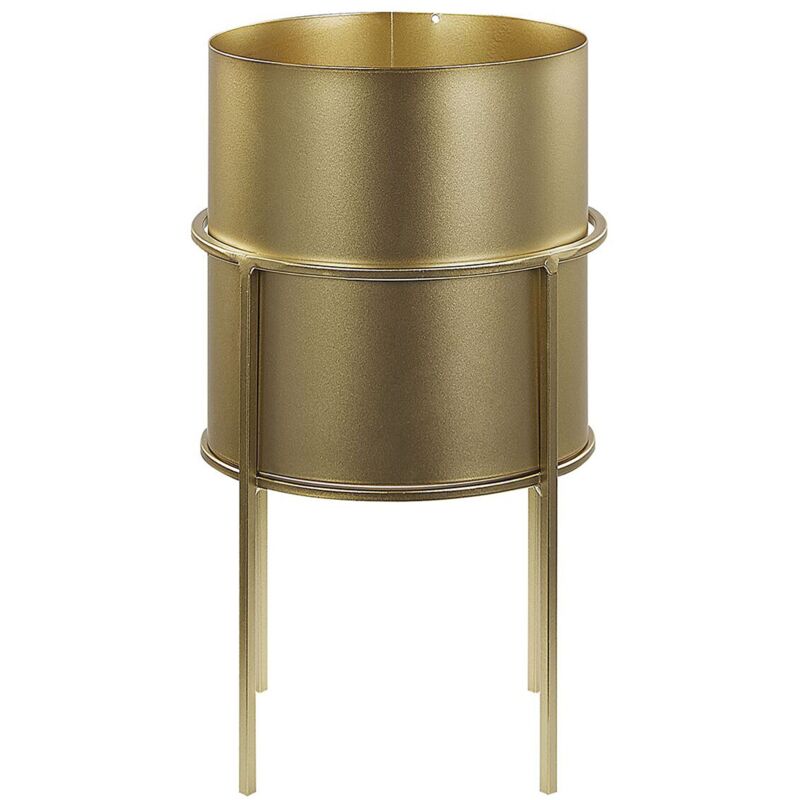 Cache Pot de Fleurs en Acier Doré 16 cm de Diamètre et en Forme de Tambour pour Intérieur ou Extérieur Glamour Beliani