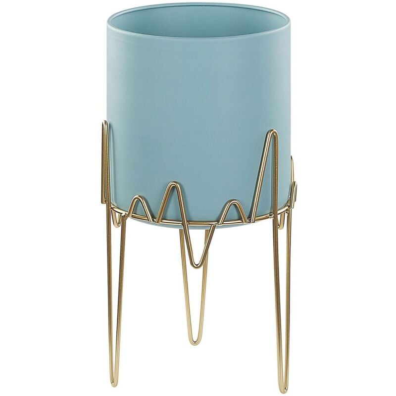 Cache-pot de Fleurs sur Pieds en Acier Bleu et Doré pour Plantes et Fleurs Décoration Salon Glamour