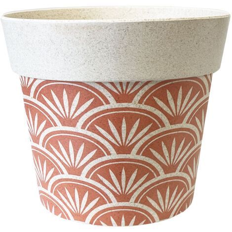 Cache pot en bambou beige et orange 15.5 cm
