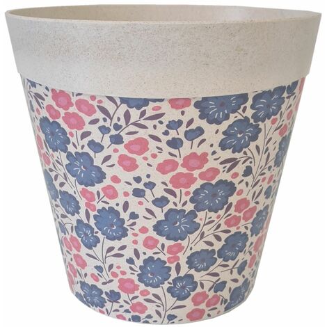 Cache Pot en Bambou Fleurs roses et violettes 21 cm