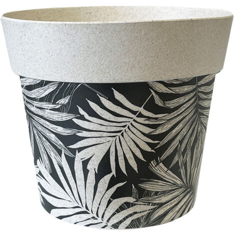 Cache pot en bambou noir et beige 15.5 cm