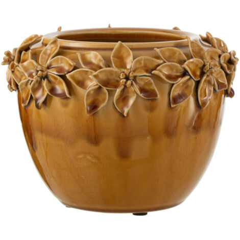 Cache-Pot en Céramique "Fleur Design" 21cm Ocre