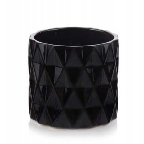 Cache-pot en céramique, noir, rond, 13x12,5cm, cylindre