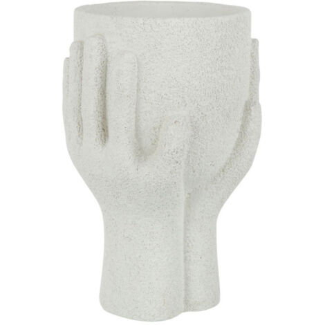 Cache-Pot en Ciment "Mains" 24cm Blanc