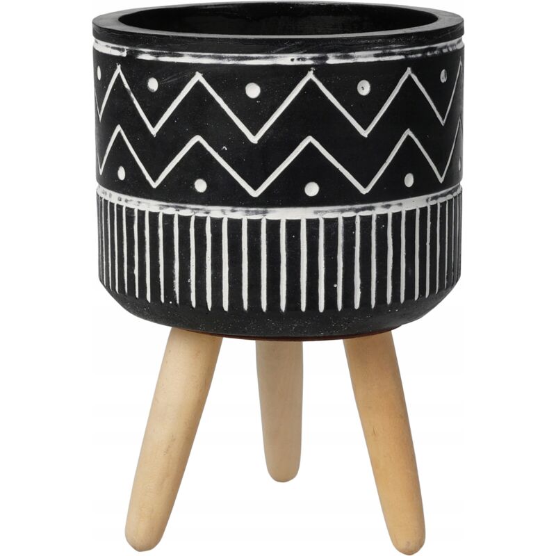 Cache-pot en ciment sur pieds, noir, 12 x 17 cm