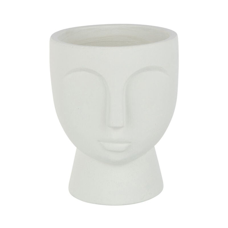 Cache-Pot en Ciment 'Visage' 22cm Blanc