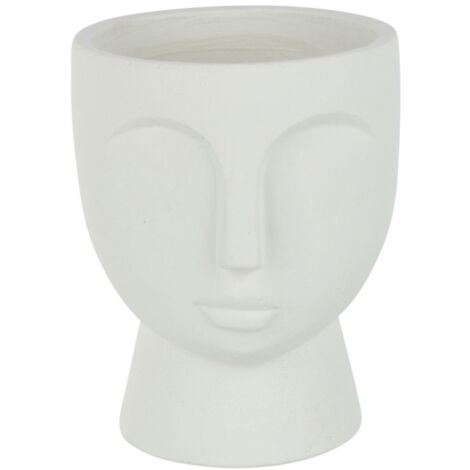 Cache-Pot en Ciment "Visage" 22cm Blanc