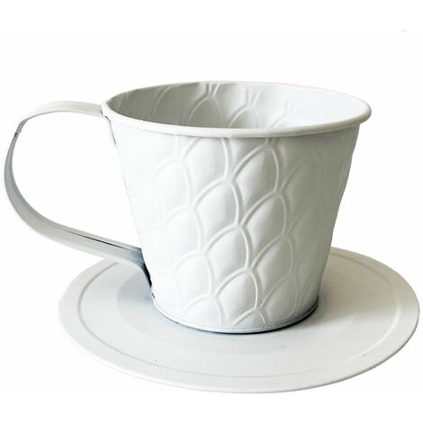 Cache pot en métal blanc en forme de tasse