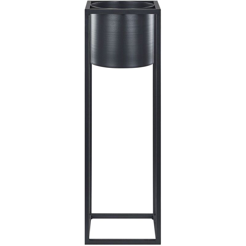 Pot de Fleurs Grand Format en Métal Noir Pour Extérieur Haut sur Pied et Design Chromé pour Jardin Moderne Beliani