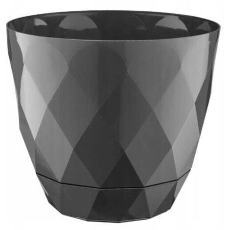 Cache-pot en plastique anthracite 15x17,5cm avec soucoupe