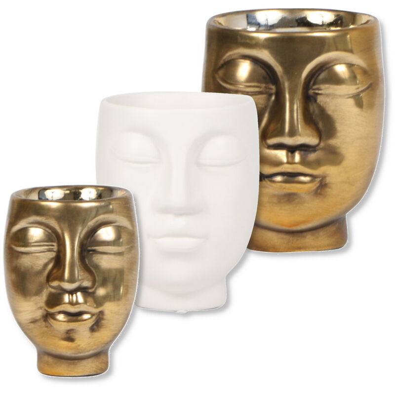 Cache-pot Face - forme d'un visage harmonieux et délicat - blanc - adapté aux pots de 12cm