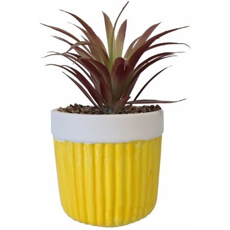 Cache-pot garni boho jaune en grès