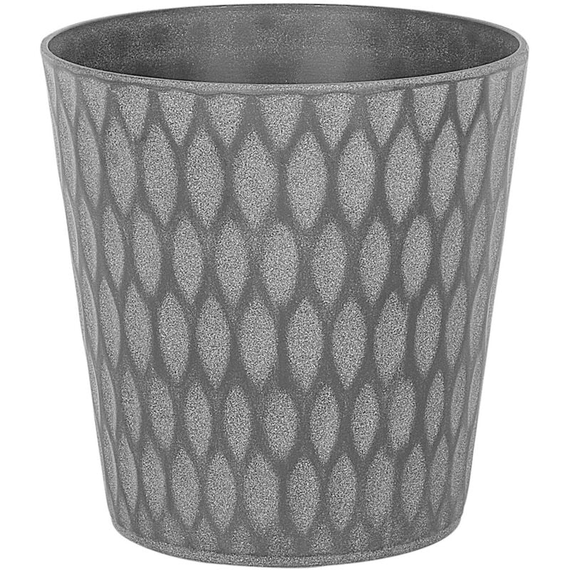 Cache-Pot Gris Foncé Rond en Mélange de Fibres Diamètre 35 cm, Pot de Fleurs à Relief de Design Moderne Idéal pour Extérieur et Intérieur Beliani