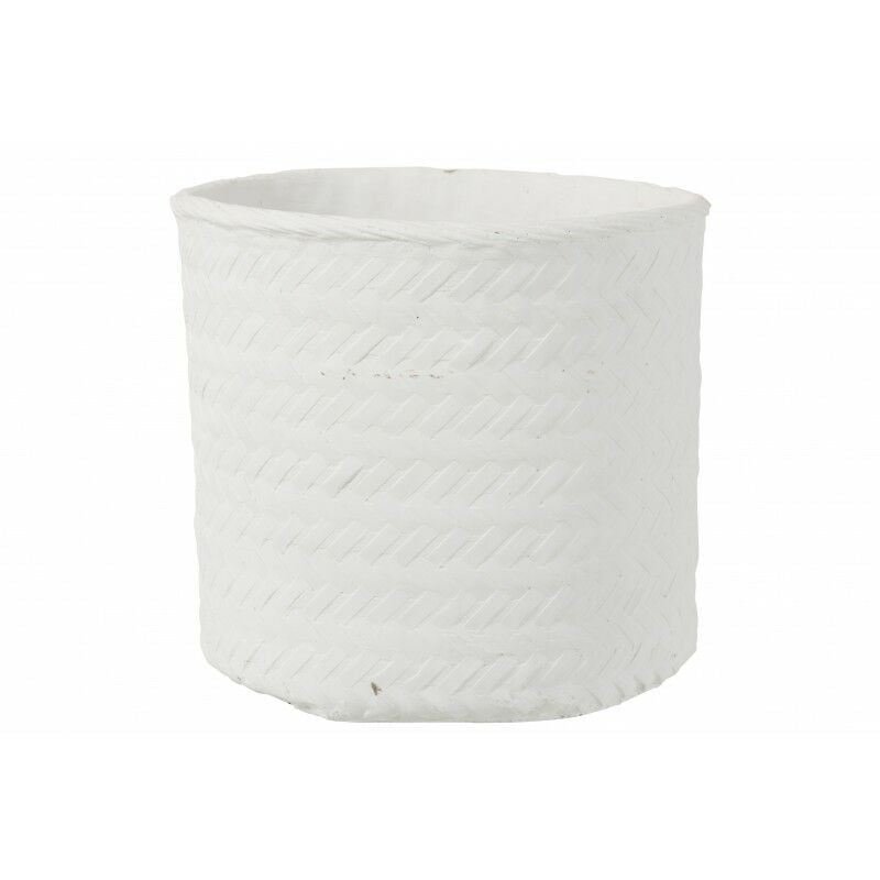 Cache-pot imitation tissage en ciment blanc 25x25x23 cm - Blanc