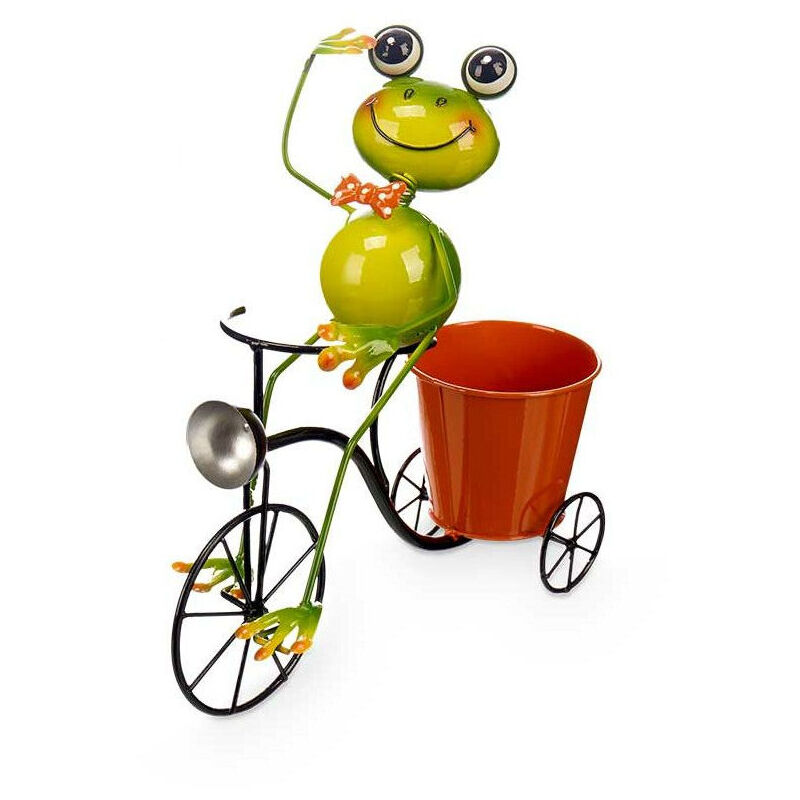 Flowerpot Yellow Red Green Metal Bicycle Frog 31.5 x 32 x 17 cm - Ibergarden