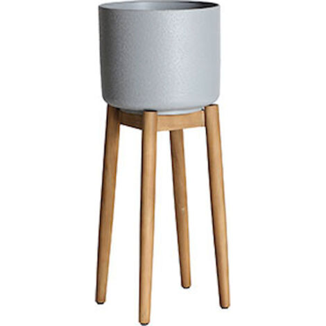 Cache pot kitsch en fer gris et bois de sapin style rétro élégant - Gris mat et bois naturel clair