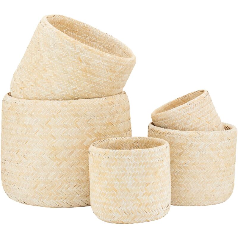 Cache pot rond en bambou patiné (Lot de 5)