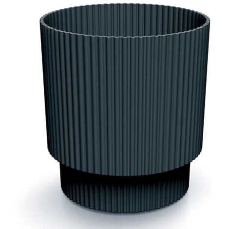 Cache-pot rond rayé anthracite sur pied plastique 13,8x12,8 cm Milly