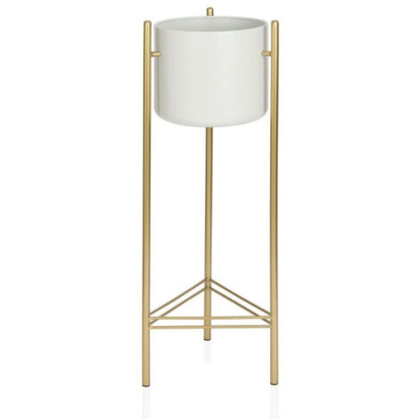 Cache-pot sur Pied en Métal Doré et Pot Blanc - Hauteur 80cm