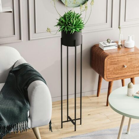Cache-pot sur pied en métal noir – style moderne, 108 cm