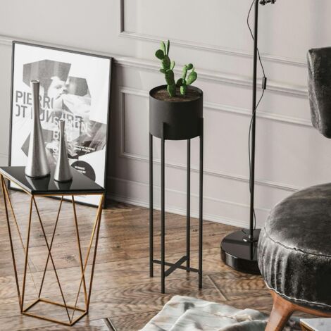Cache-pot sur pied en métal noir – style moderne, 78 cm