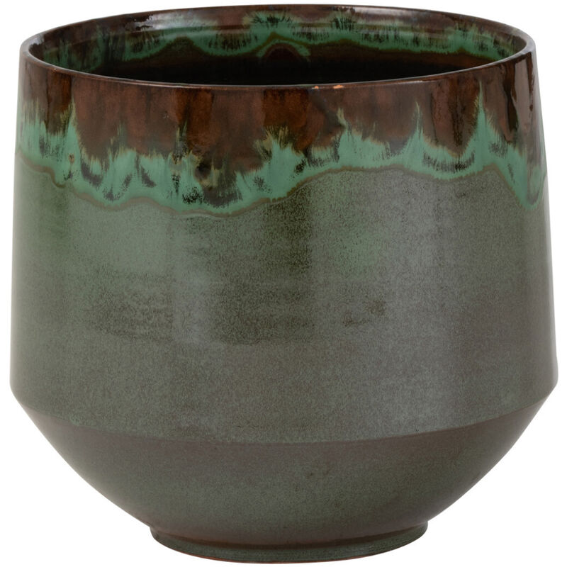 Zen Et Ethnique - Cache pot vert en céramique 23 cm