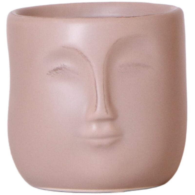 Exotenherz - Cache-pot Zen Face - sable-marron - céramique avec visage - adapté aux pots de 9cm