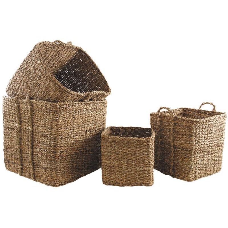 Cache-pots carrés en jonc de mer naturel (Lot de 4)