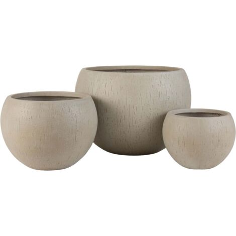 Cache-pots d'Extérieur Rond en Finition Crème Texturée - Beige