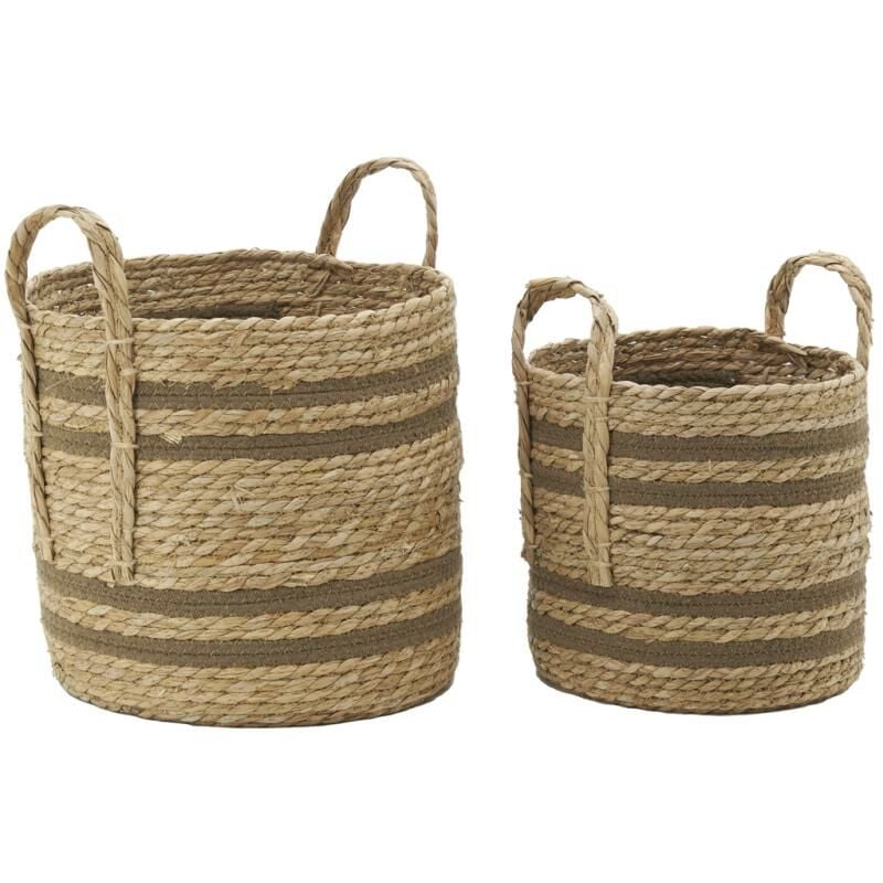 Aubry Gaspard - Cache-pots en jonc naturel et coton brun (lot de 2) Droit