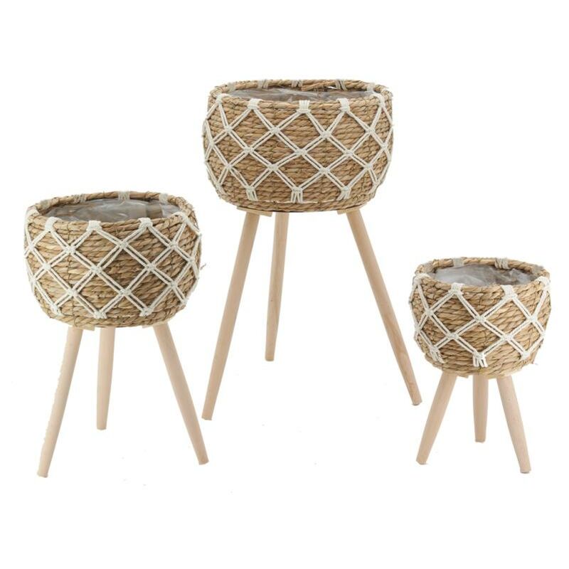 Cache-pots en jonc sur pieds (lot de 3)