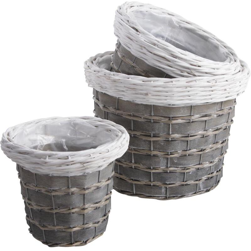 Cache-pots en osier gris et blanc (lot de 3)