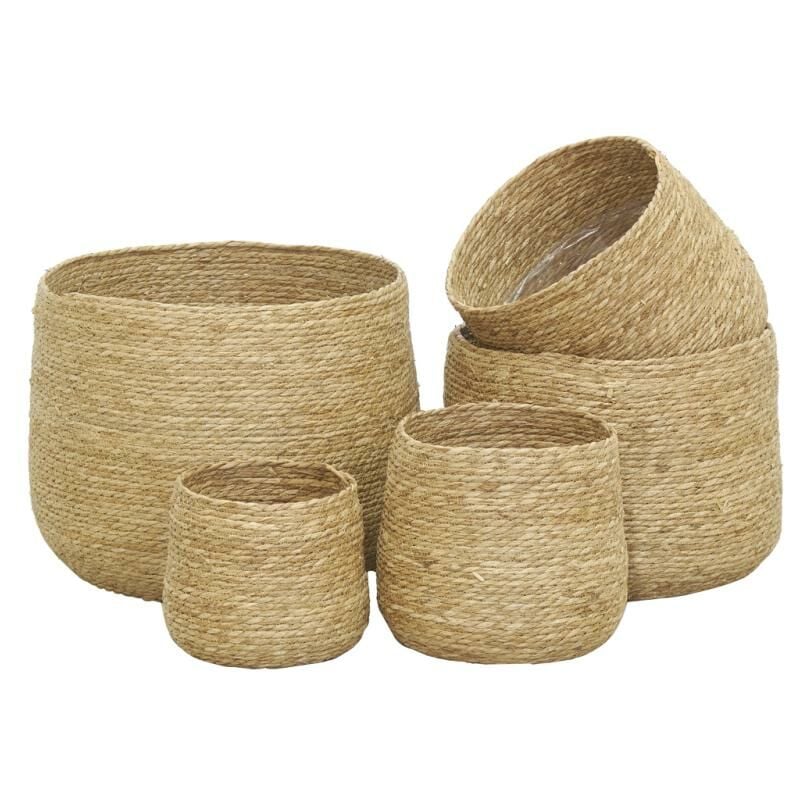 Cache-pots ronds en jonc (lot de 5)