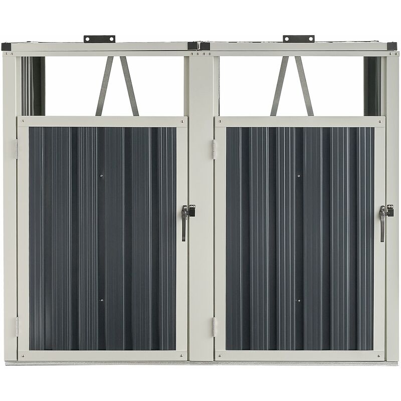 Cache poubelle 2 places avec portes à poignée 121 x 146 x 82 cm gris anthracite - Gris