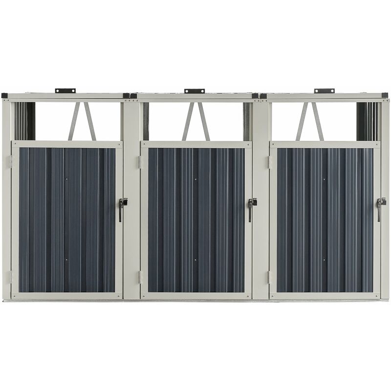 Cache poubelle 3 places avec portes à poignée 121 x 219 x 82 cm gris anthracite