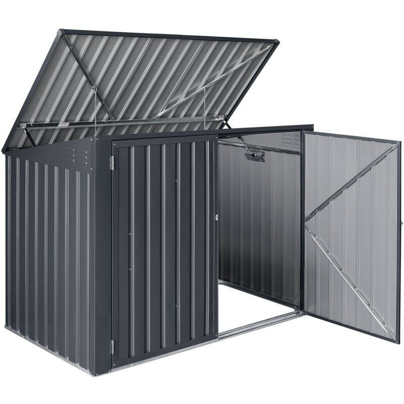 Helloshop26 - Cache poubelle avec toit rabattable pour 2 poubelles 173 x 101 x 131 cm