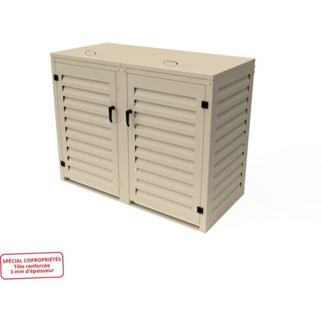 Cache Poubelle Double en Aluminium thermolaqué Spécial Copropriété (3mm) - 2x360 Litres - Crème